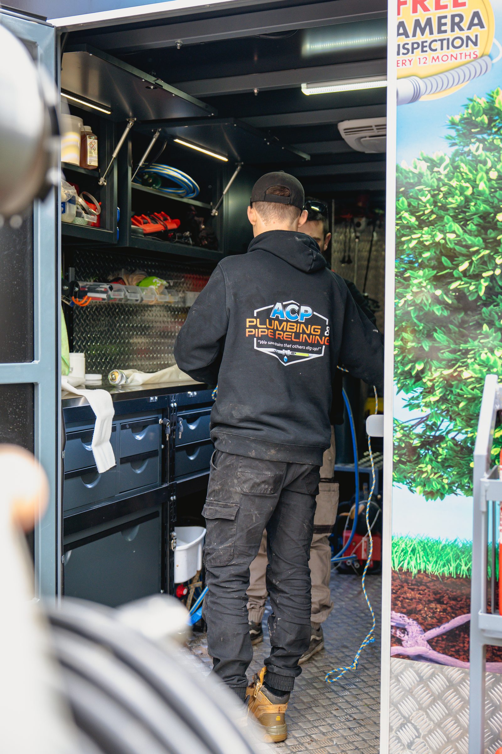 Prepping equipment inside the ACP van